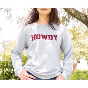 (A2) The Royal Standard Womens Gray Howdy Chenille Patch Sweatshirt Large NWOT